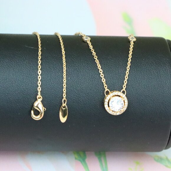 "Elegant Round Solitaire Rose Gold Necklace with Sparkling Halo, XPNL1897 - Picture 6 of 13